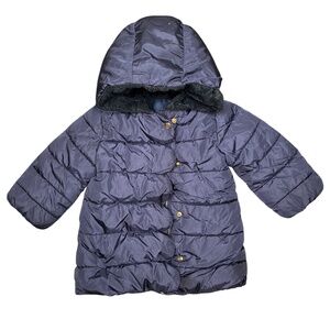 Jacadi Girls Hooded Puffer Full Zip Navy Blue Size 24 Months